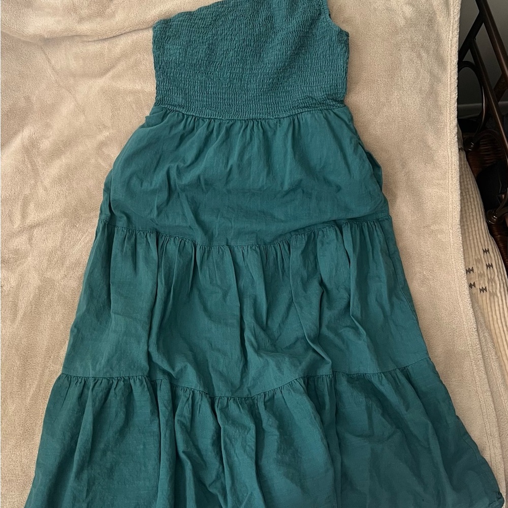 Chic Teal One Shoulder Tiered Dress